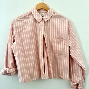 Madewell cropped Pink and White Striped Casual Shirt